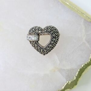 Judith Jack Marcasite Open Heart Sterling Vintage Brooch Pin